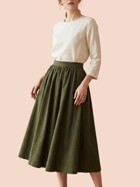 Brickyard Buffalo Olive Green Midi A-Line Skirt Sz M